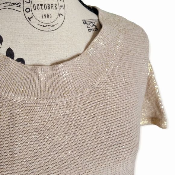 LOFT Knit 100% Cotton Tan and Gold Short Sleeve Top Size Medium - Picture 3 of 11